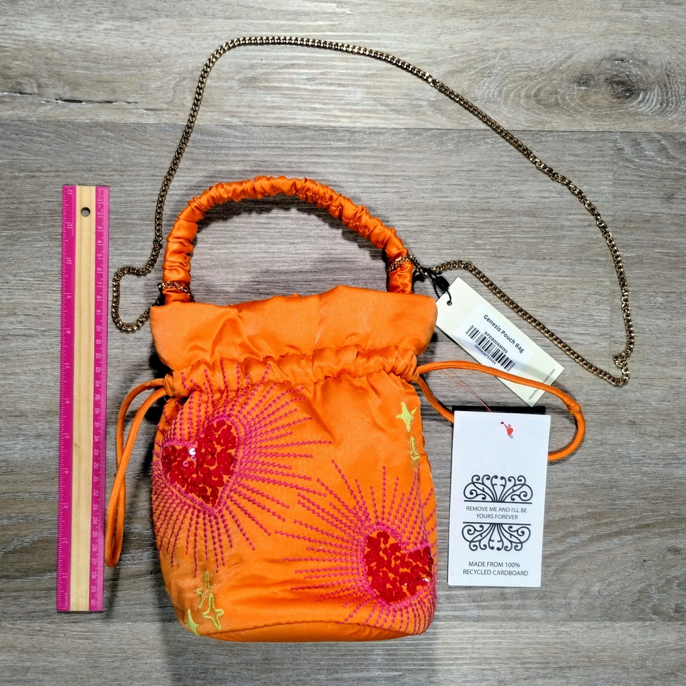 NWT Never Fully Dressed Genesis Pouch Bag Orange Sunburst Sequin Crossbody Bag - Picture 2 of 12
